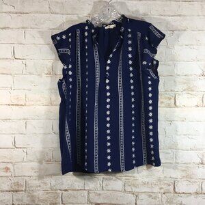 Como Blu Women’s Size Large Bohemian Tunic Navy White Floral Flowy Summer